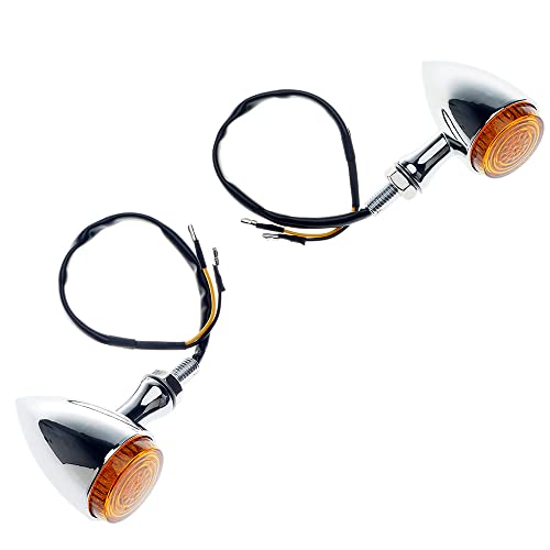 Motorcycle turn signals - APE RACING Classic Bullet Style Metal Blinker Indicators LED Lights Universal fit Motorcycle with 10mm Holes Thread (Chrome + Amber Lenses)