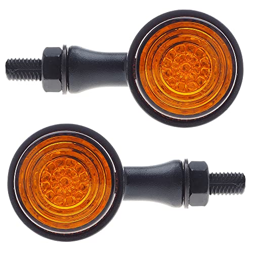 Motorcycle turn signals - APE RACING Classic Bullet Style Metal Blinker Indicators LED Lights Universal fit Motorcycle with 10mm Holes Thread (Black + Amber Lenses)